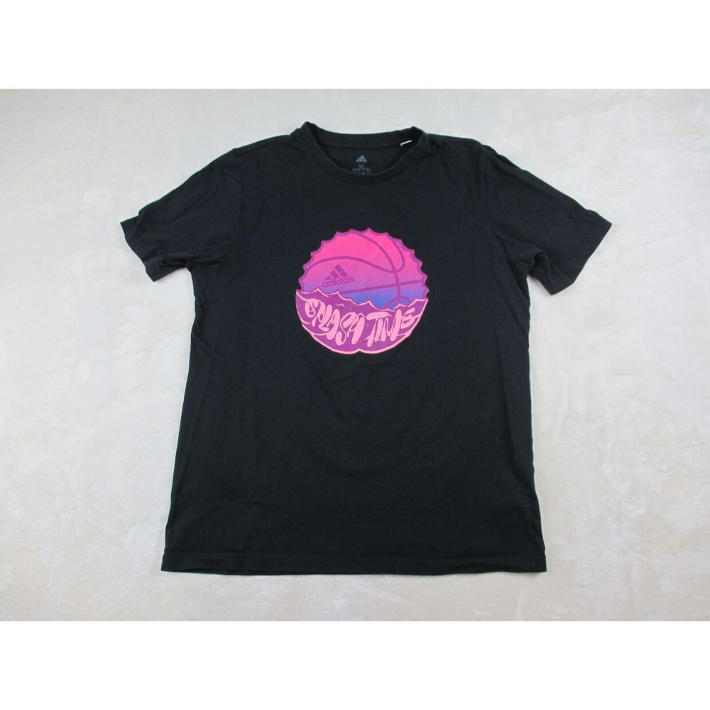Adidas Shirt Mens Medium Black Pink Splash Time Basketball Cotton Casual